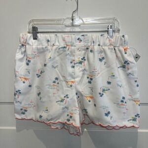 Rae Dunn Lounge‎ Shorts Palm Tree Flamingo Scalloped Trim Womens L NWT PJ Pajama